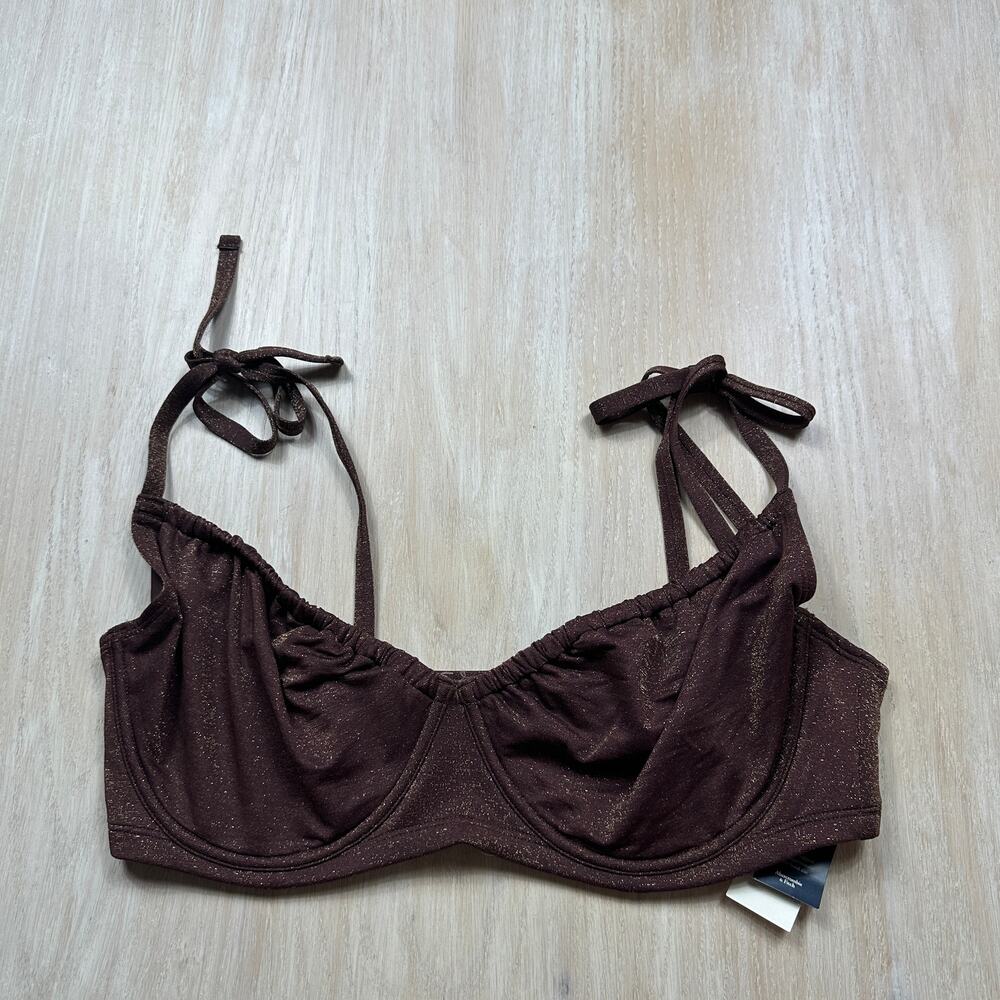 NWT Abercrombie & Fitch Curve Love Brown Metallic Strap Underwire Bikini Top XL